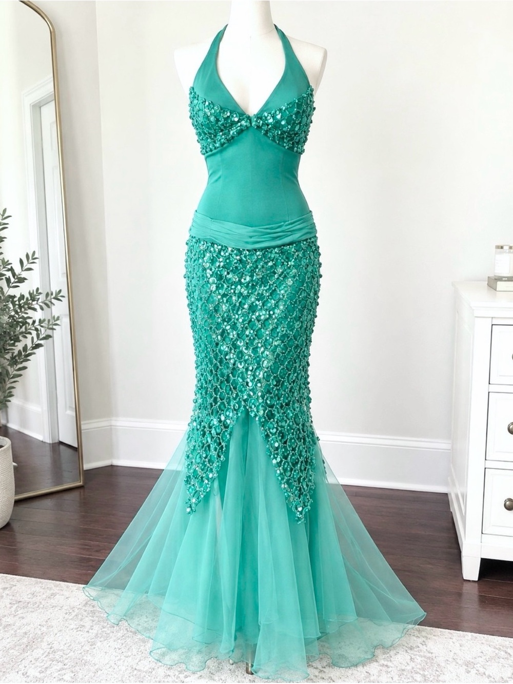 Charades Sequin Mermaid Dress Costume Teal Green Halloween Costume NEW Large